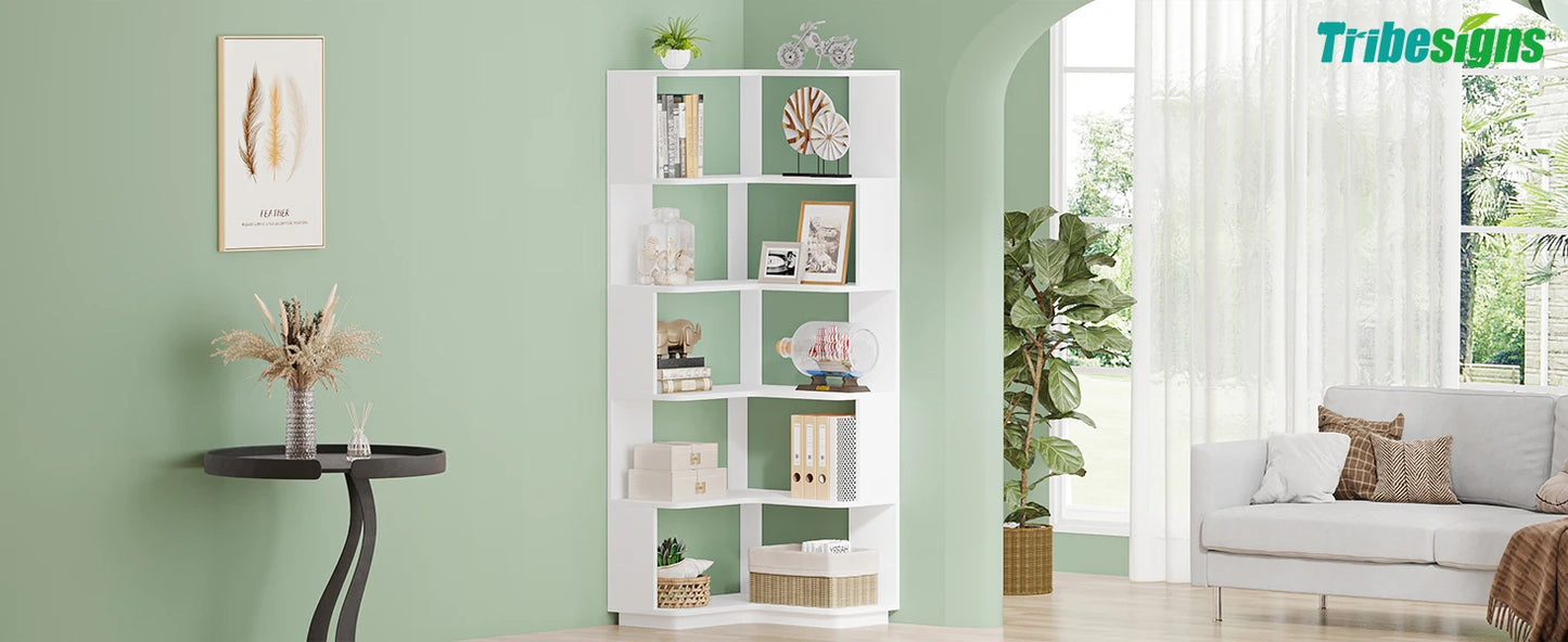 Ljustra 6 Tier Corner Bookshelf Industrial Wood Grain Bookcase