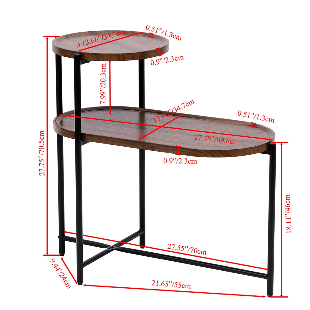 2-Tier End Table Round and Oval Sofa Side Table Overbed Bedside Table for Patio and Living Room Bedroom Medical Food Tray Table