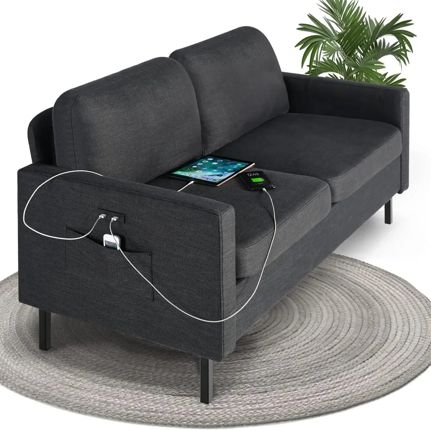 Ljustra 56" Loveseat Sofa with USB Ports Modern Small Couch