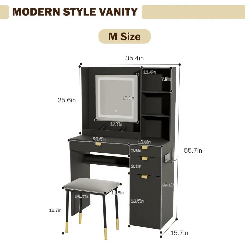 Ljustra Vanity with Mirror and Lights Small Makeup Table Set