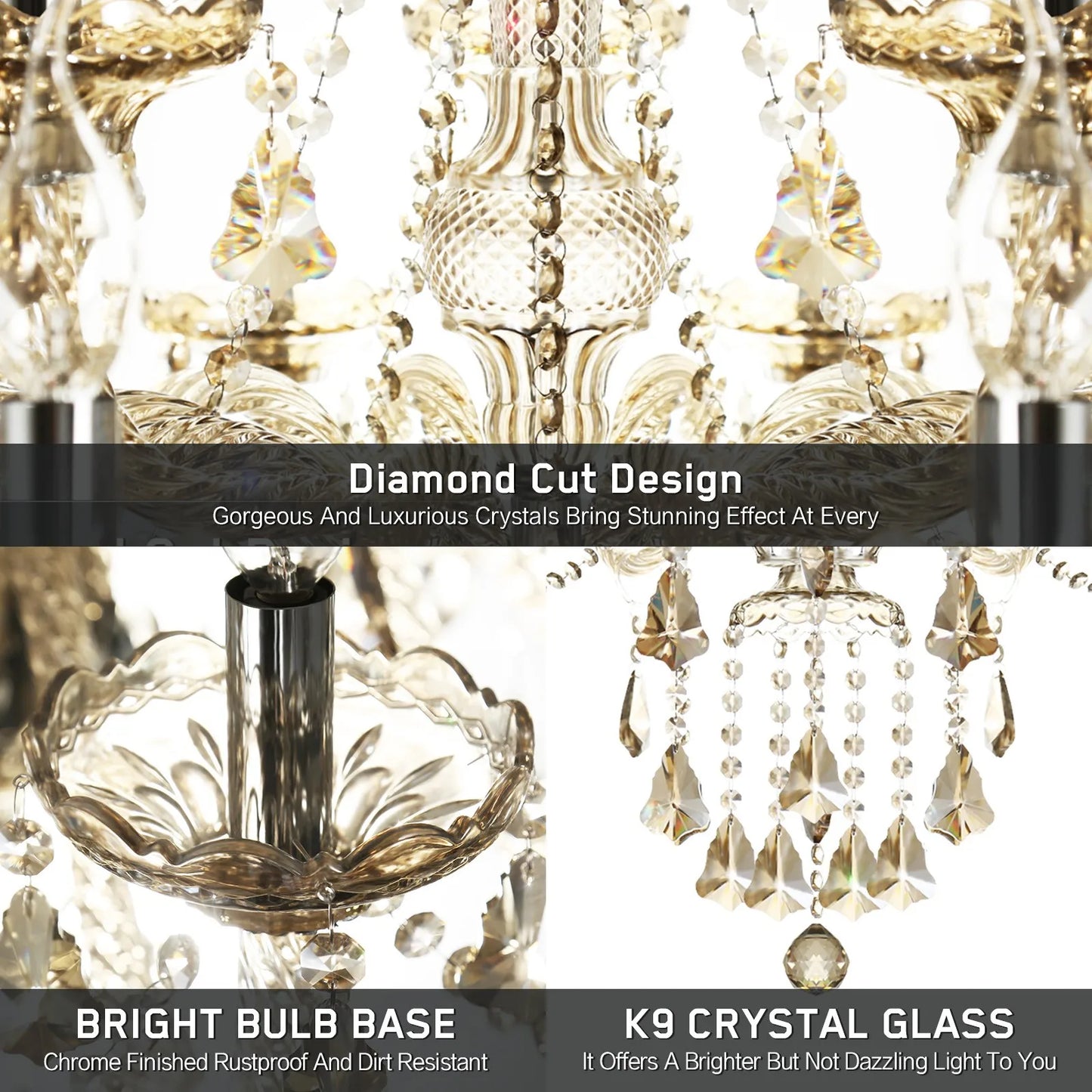 15 Arms Crystal Chandelier Pendant Light Modern K9 for Living Room