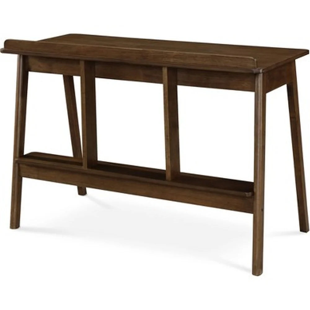 Compact Mid Century Modern Writing Desk Rubberwood Slim Profile Storage