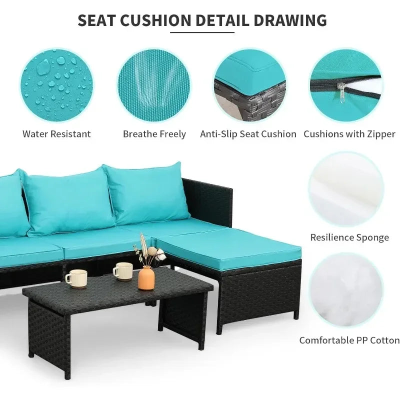 Valita 3-Piece Outdoor Rattan Furniture Set Patio Conversation Loveseat