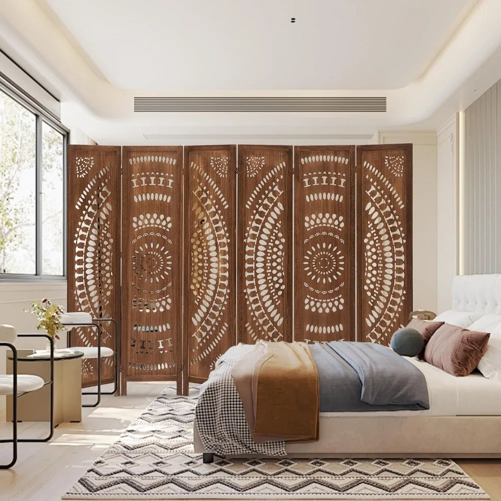 Boho 6 Panel Room Divider Folding Privacy Screen Modern Partition