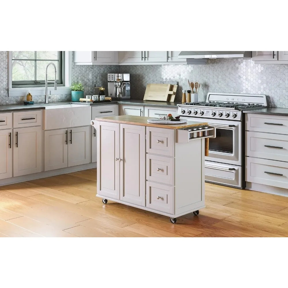 Ljustra Off-White Mobile Kitchen Island Cart with Breakfast Bar