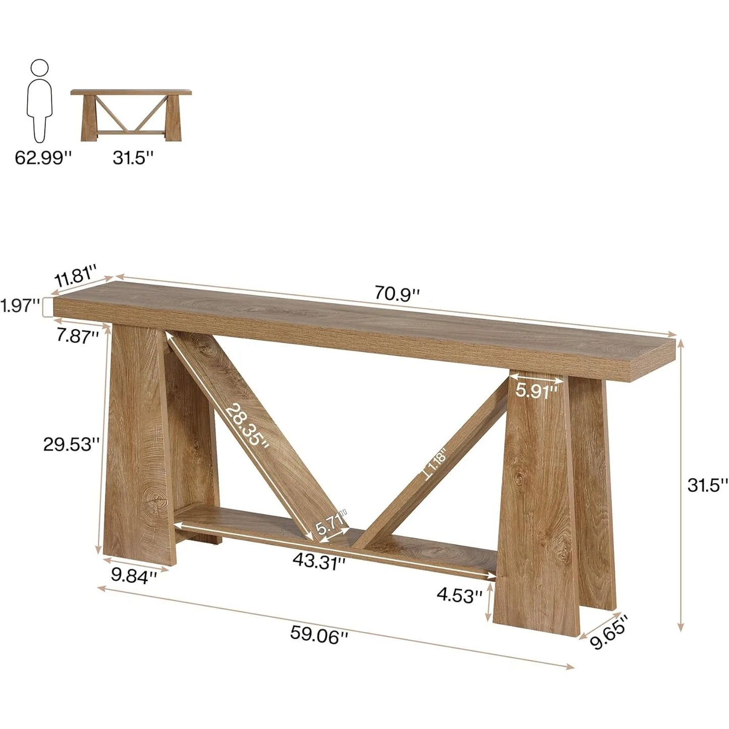 Extra Long Console Table Farmhouse Narrow Sofa Table for Living Room