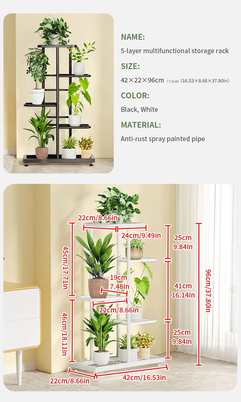 Ljustra Plant Shelves Iron Potted Flower Stand Indoor Outdoor Organizer