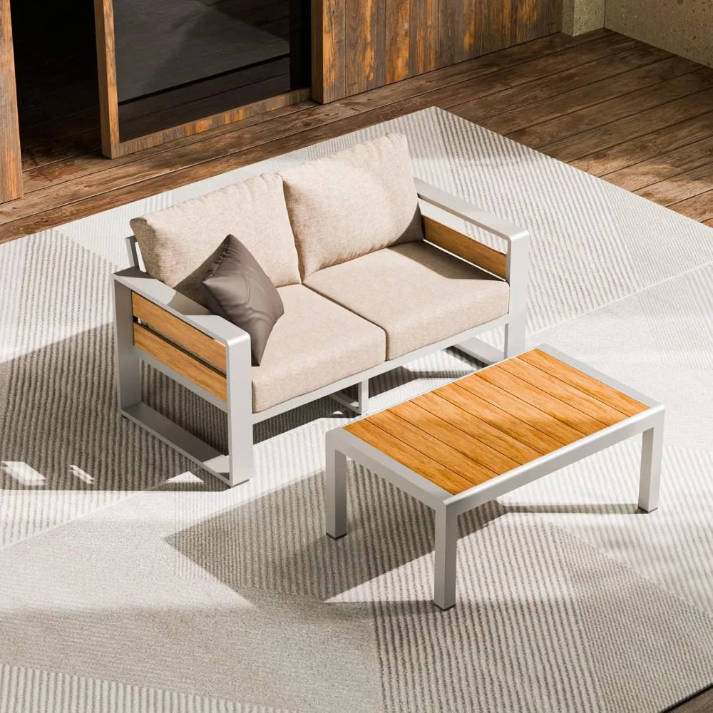 Aluminum Outdoor Coffee Table All-Weather Modern Patio Furniture