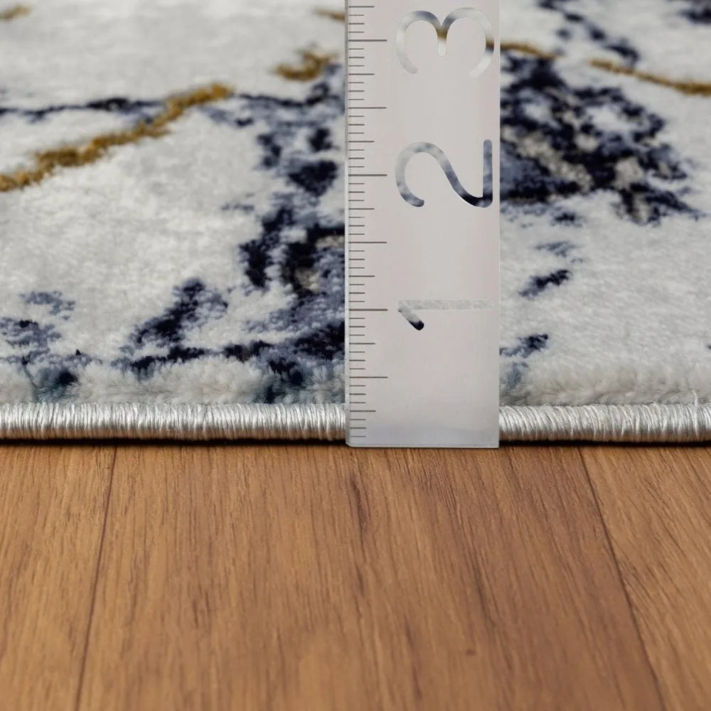 Marble Abstract Blue Area Rug 6x9 Soft Non-Shedding Stain Resistant