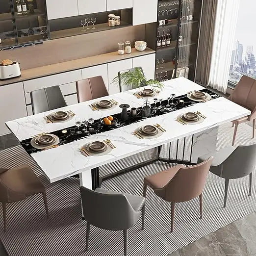 Modern 71 Inch Dining Table for 6 8 10 People Rectangular Faux Marble