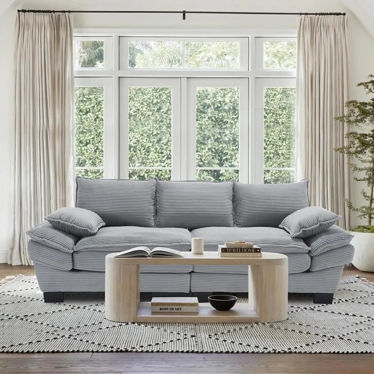 90” Blue Corduroy Oversized Loveseat Sofa Deep Seat Couch Modern Living Rooms