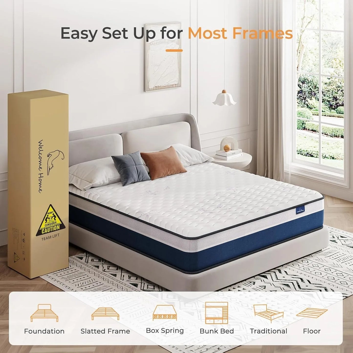 Ljustra 10 Inch Medium Firm Hybrid Mattress Bed in a Box Memory Foam