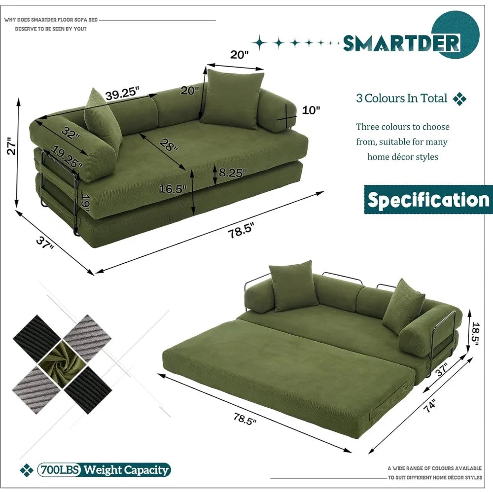 Ljustra Convertible Folding Sofa Bed Modular Floor Couch with Pillows