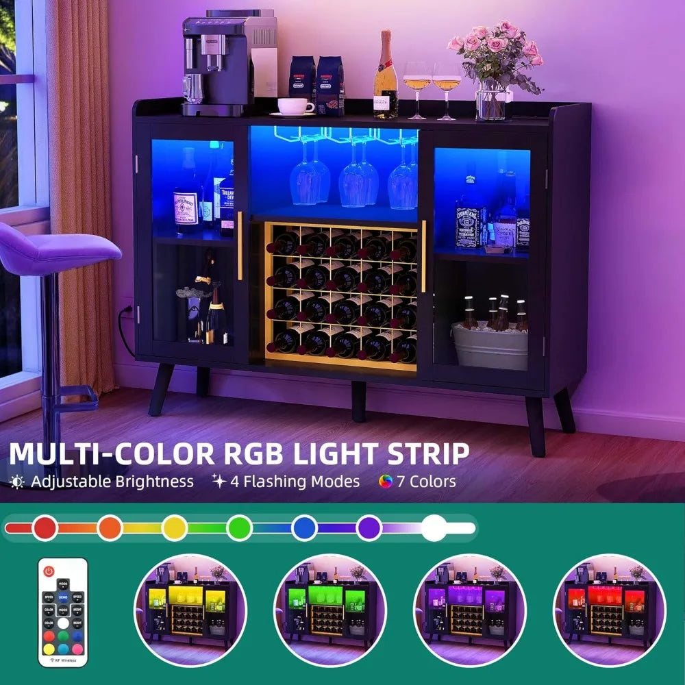 53 Inch Modern Wine Bar Cabinet Liquor Storage Buffet Home Furniture