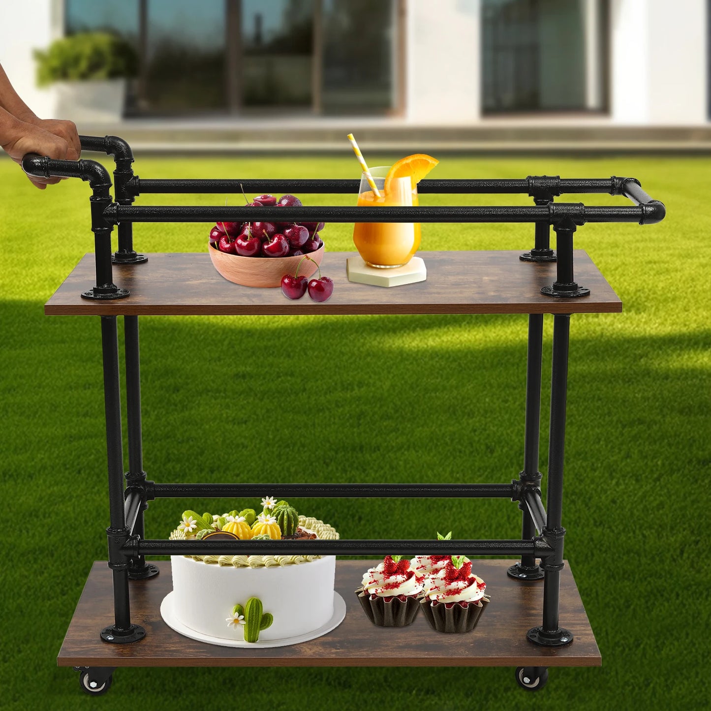 Ljustra Industrial Bar Cart Serving Cart Mobile Kitchen Rolling Cart