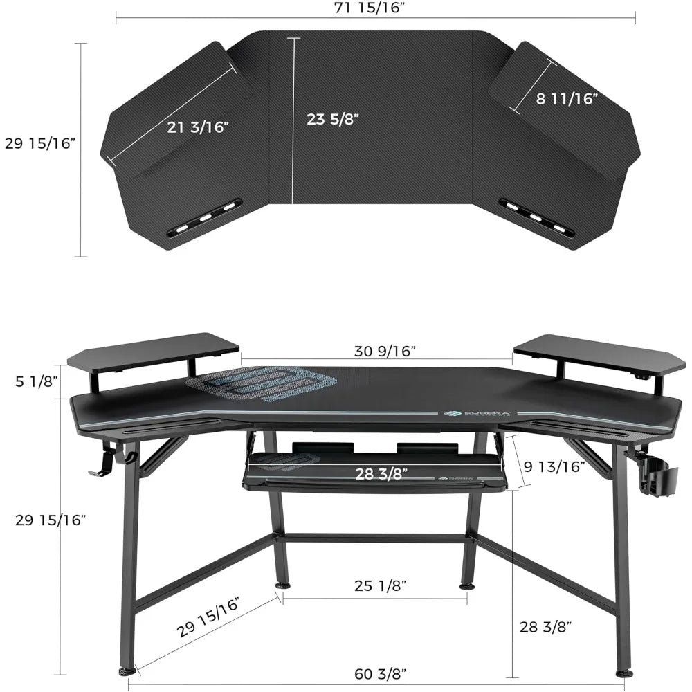 Aero Gaming Desk with LED Lights 72 Inch Wing Shaped Computer Desk