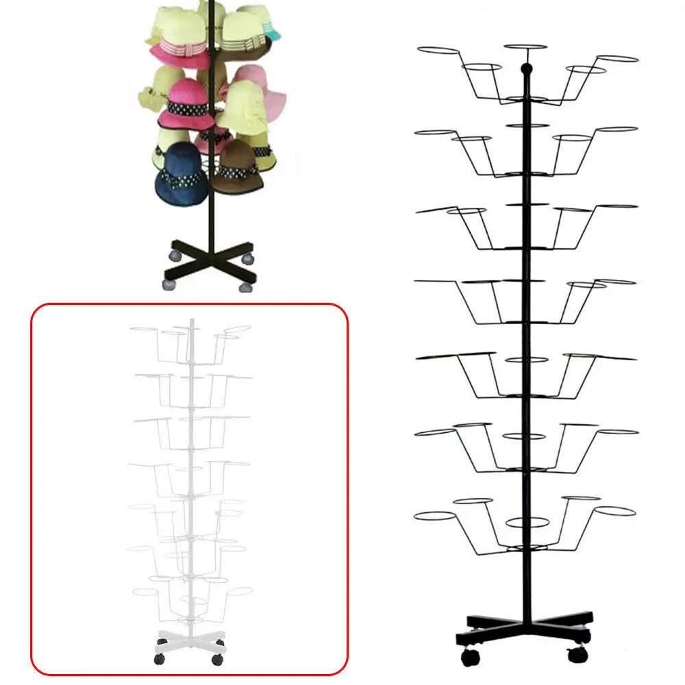 7-Tier Rotating Hat Rack with 35 Rests Durable Iron Easy Assembly