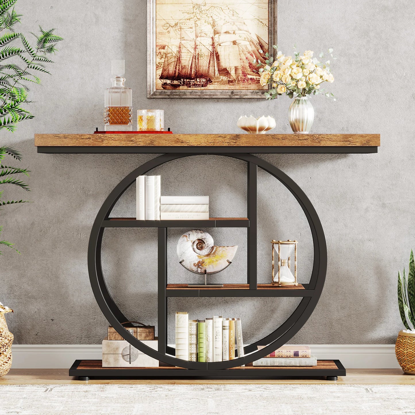 Console Table 4-Tier Entryway Table Industrial Sofa Table Living Room