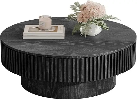 Modern Round Walnut Coffee Table Solid Wood Pedestal for Small Spaces