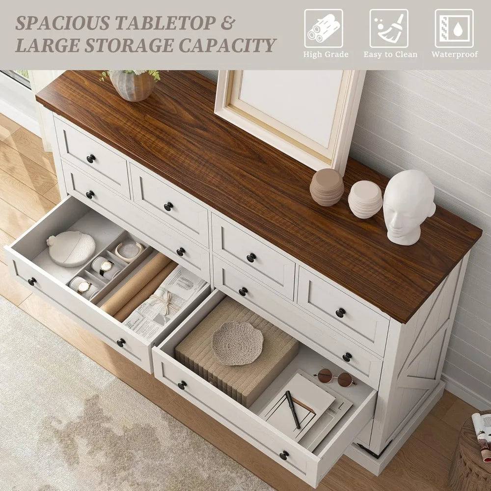 10 Drawer Dresser Farmhouse Modern Storage Chest Wide TV Stand