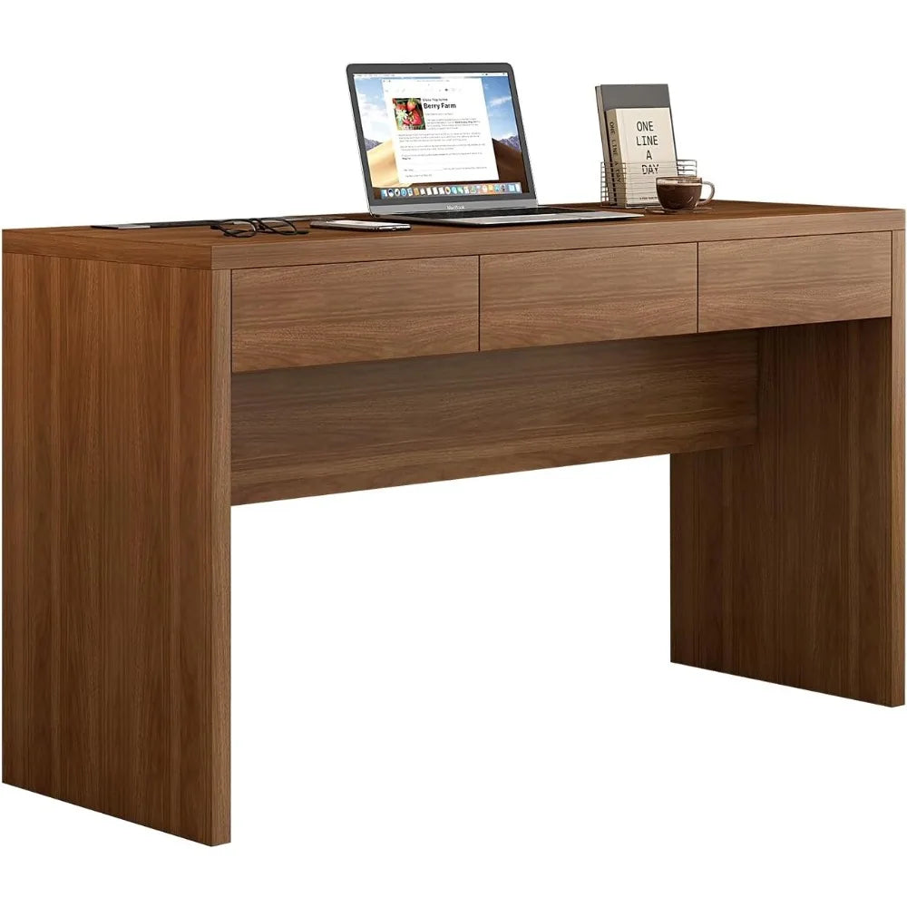 55 Inch Office Desk with Built-In USB Outlet and 3 Drawers for Home Office