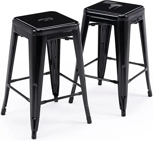 24 Inch Backless Metal Bar Stools Indoor Outdoor Set of 2 Modern Design