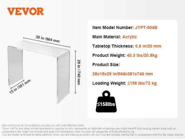 Ljustra Acrylic End Table C-Shaped Minimalist Clear Side Table for Living Room