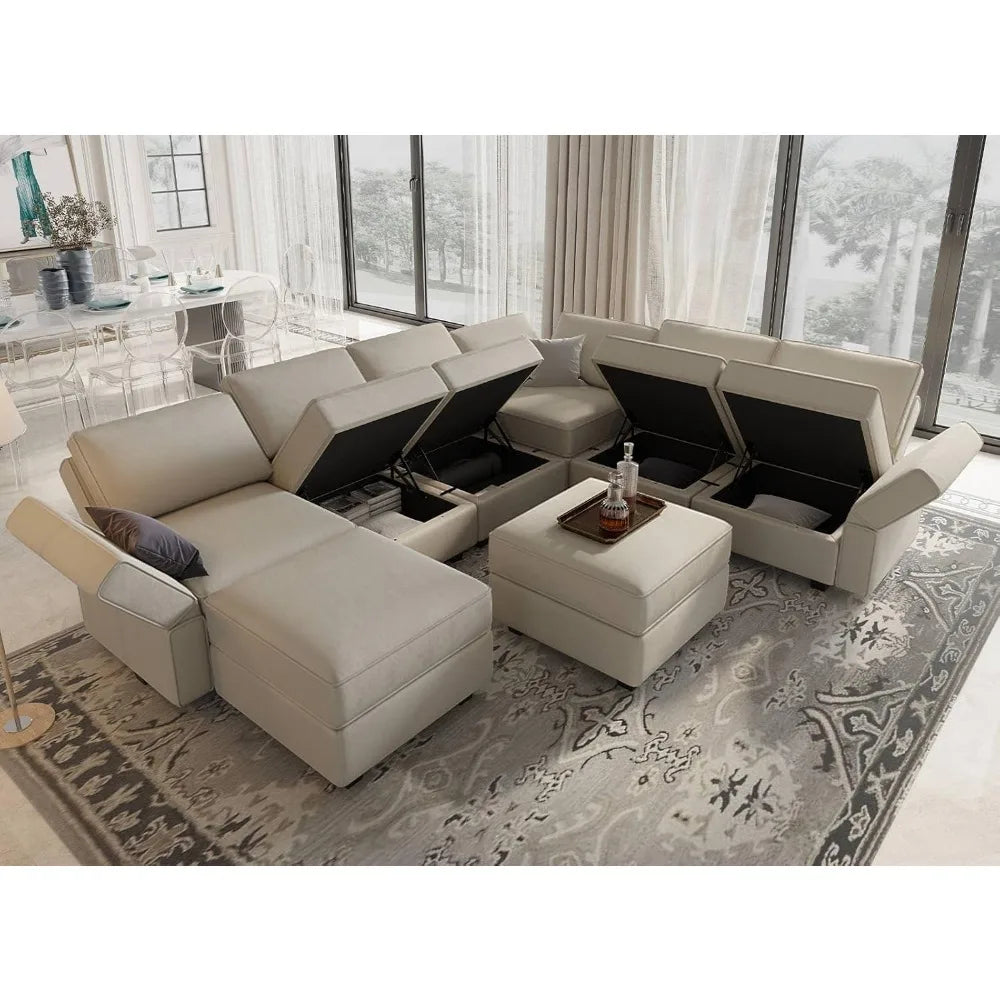 Modular Sectional Sofa Storage Seat U Shaped Couch with Ottoman