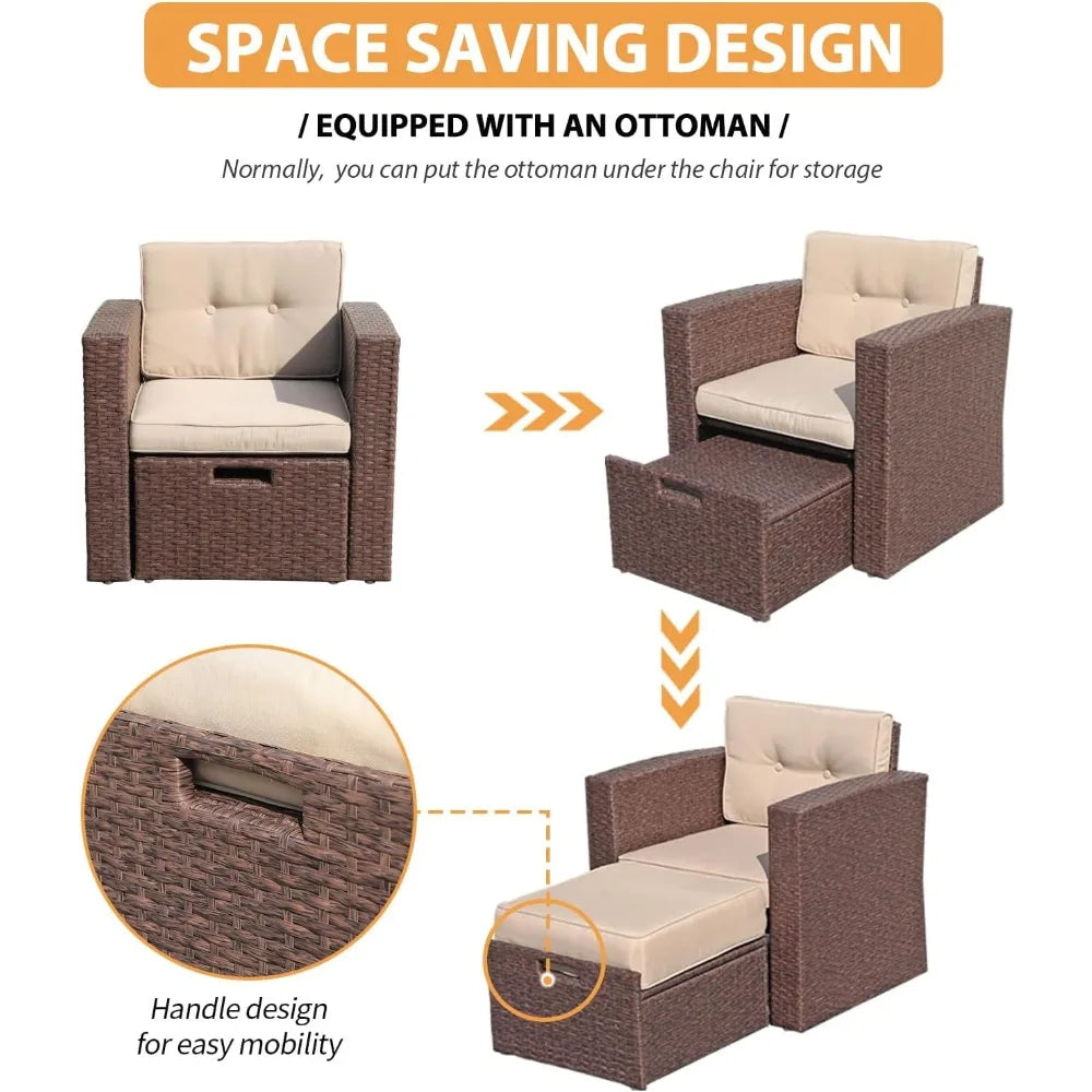 7 Piece Outdoor Patio Furniture Set Sectional Sofa with Ottoman