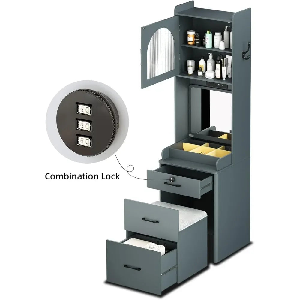 Small Vanity Desk with Mirror and LED Lights Compact Makeup Table