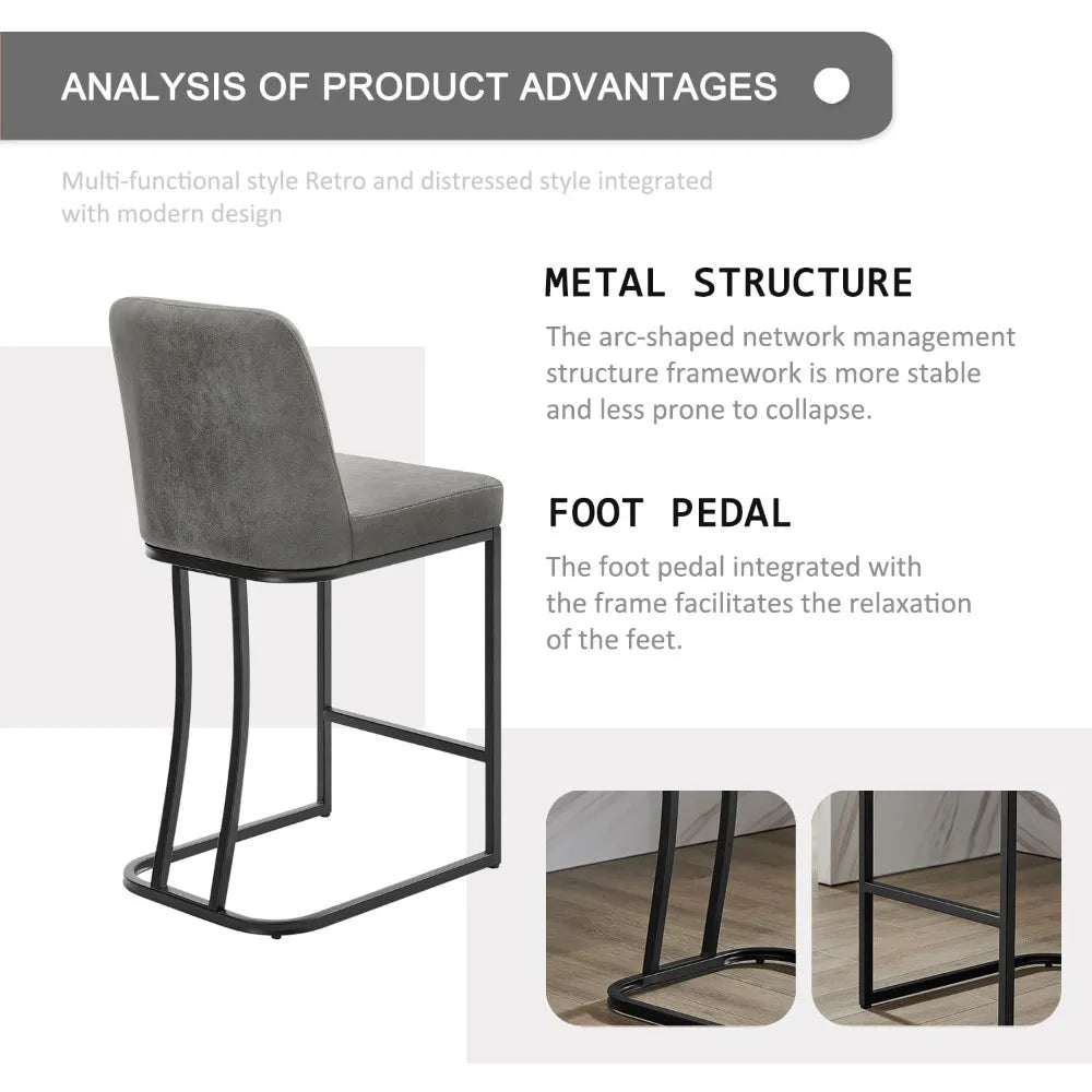 Bar Stools Set of 2 Modern Kitchen Counter Height Leather Bar Chairs