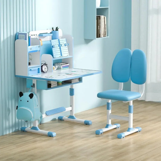Kids Desk and Chair Set Adjustable Height with Storage for Learning
