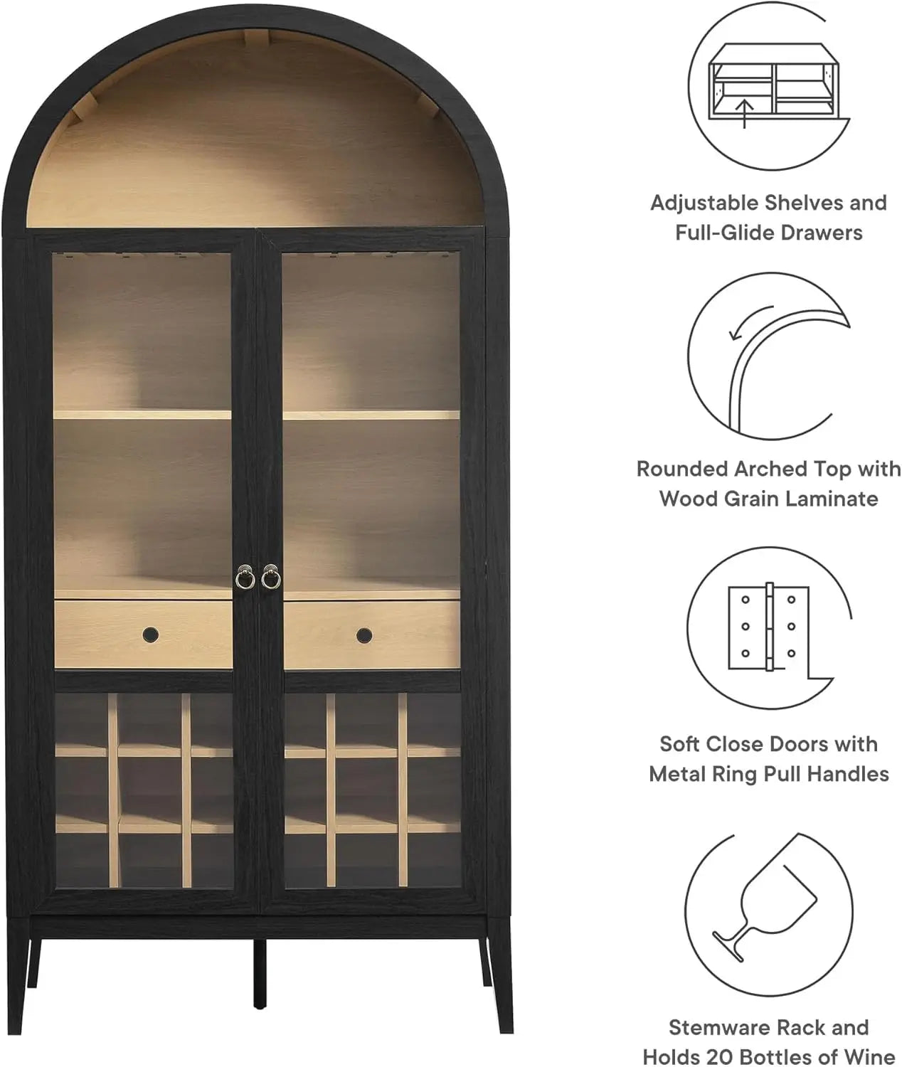 Nolan Modern Farmhouse Arched Bar Cabinet Tall Wine Storage 72 Inch