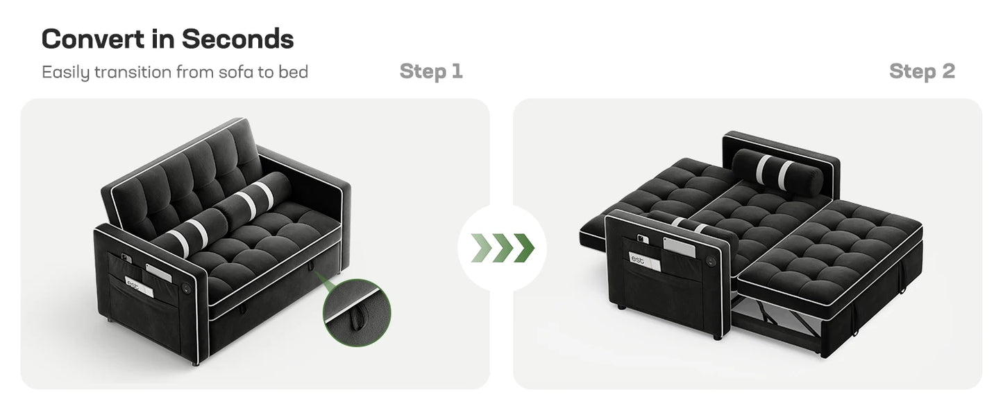 Ljustra 3-in-1 Sofa Bed with USB Charging Pull Out Couch Storage Pockets