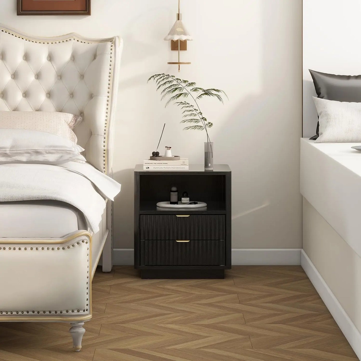 Fluted Nightstands Set of 2 Wooden Bedside Tables Modern Design