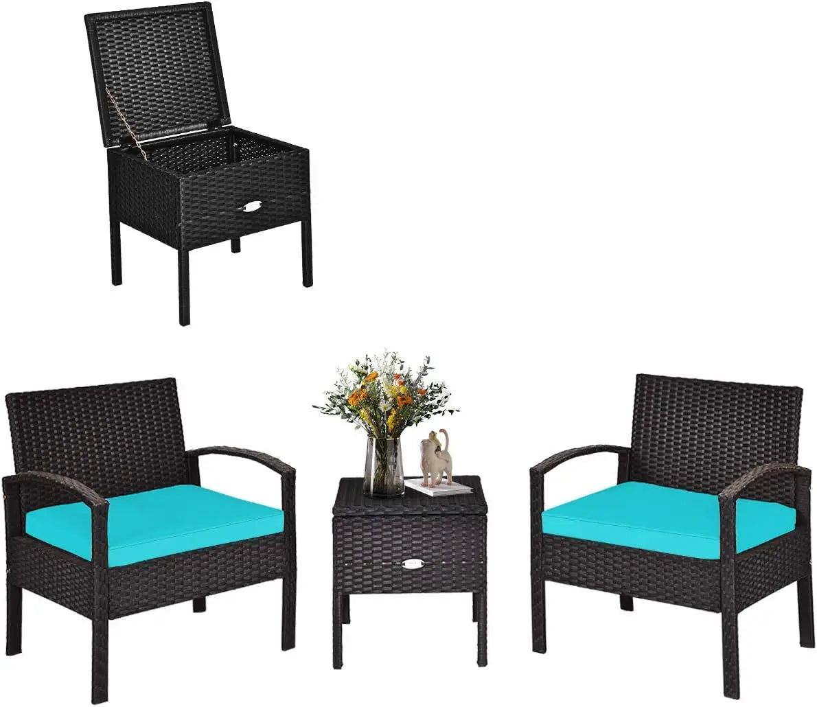Ljustra Rattan Patio Furniture Set 3 Pieces Wicker Conversation Set