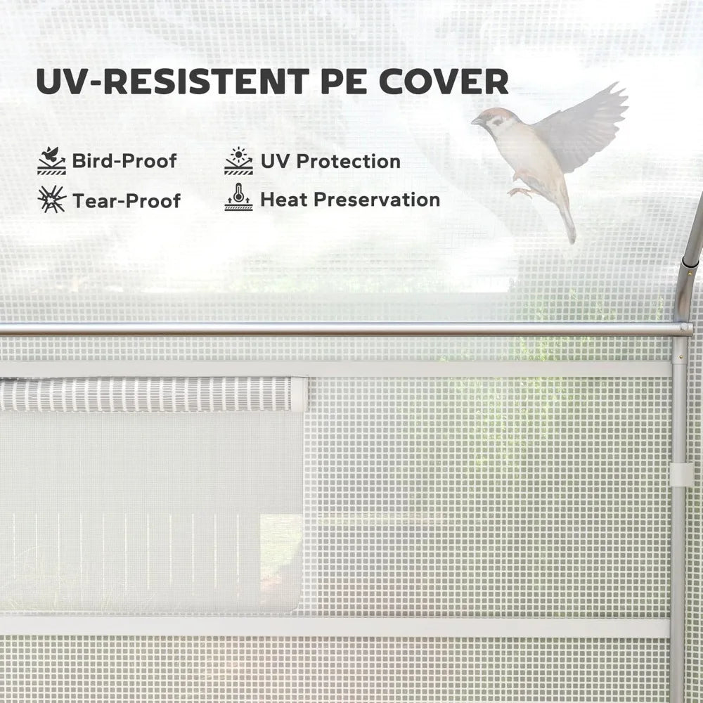 Large Walk-In Tunnel Greenhouse 13x10x6.5 with Zippered Door and Windows