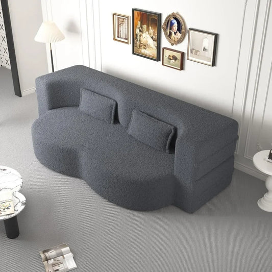 78" Curved Folding Sofa Bed Full Sleeper | Teddy Fabric Loveseat Couch