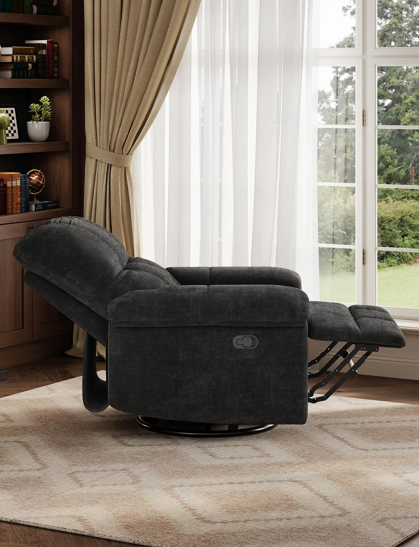 Oversized Recliner Chair Soft Chenille Swivel Rocker for Nursery Living Room