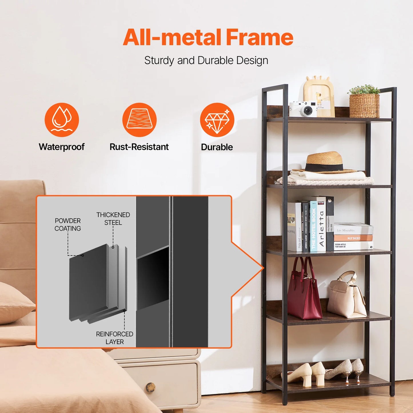 Ljustra Industrial Metal Bookshelf 3-14-Tier Open Storage Bookcase