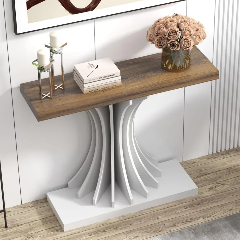 Modern 40 Inch Console Table with Flower-Shaped Support for Entryway