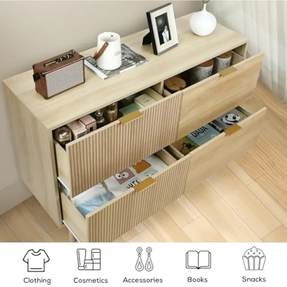Modern 4 Drawer Dresser Farmhouse Storage Chest for Bedroom Living Room