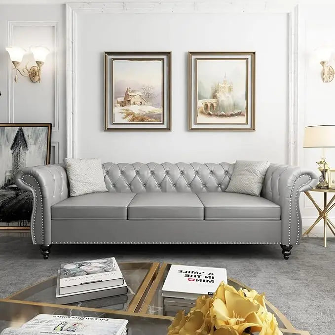 Ljustra Chesterfield 3-Seater Sofa Modern Leather Tufted Couch
