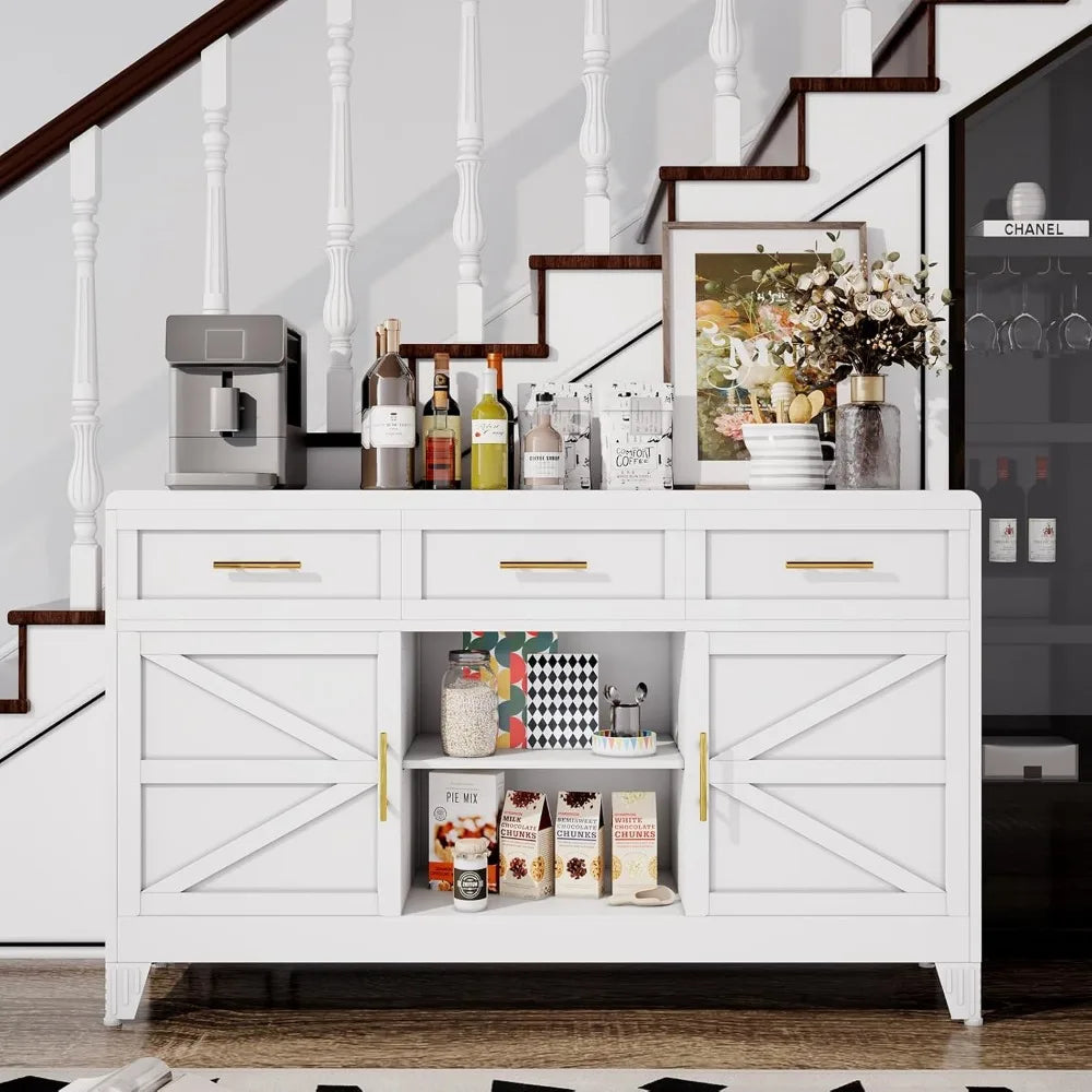 Stylish Metal Buffet Cabinet Coffee Bar 2 Doors 3 Drawers Wine Storage