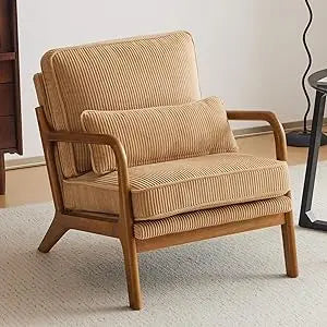 Upgraded Premium Corduroy Accent Chair Comfy Reading Chair Mid Century