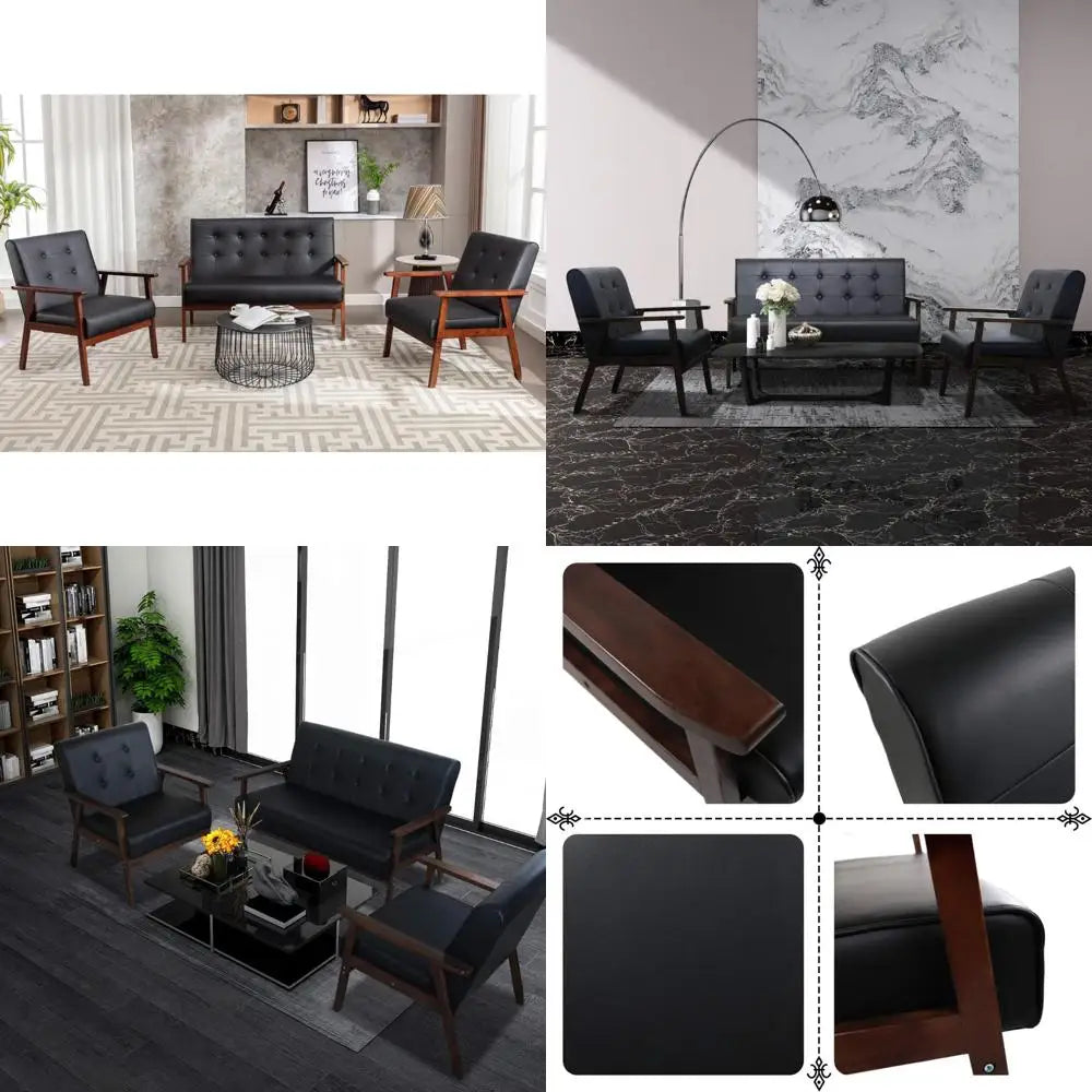 Mid Century Modern Loveseat Sofa and Accent Chairs Set for Living Room
