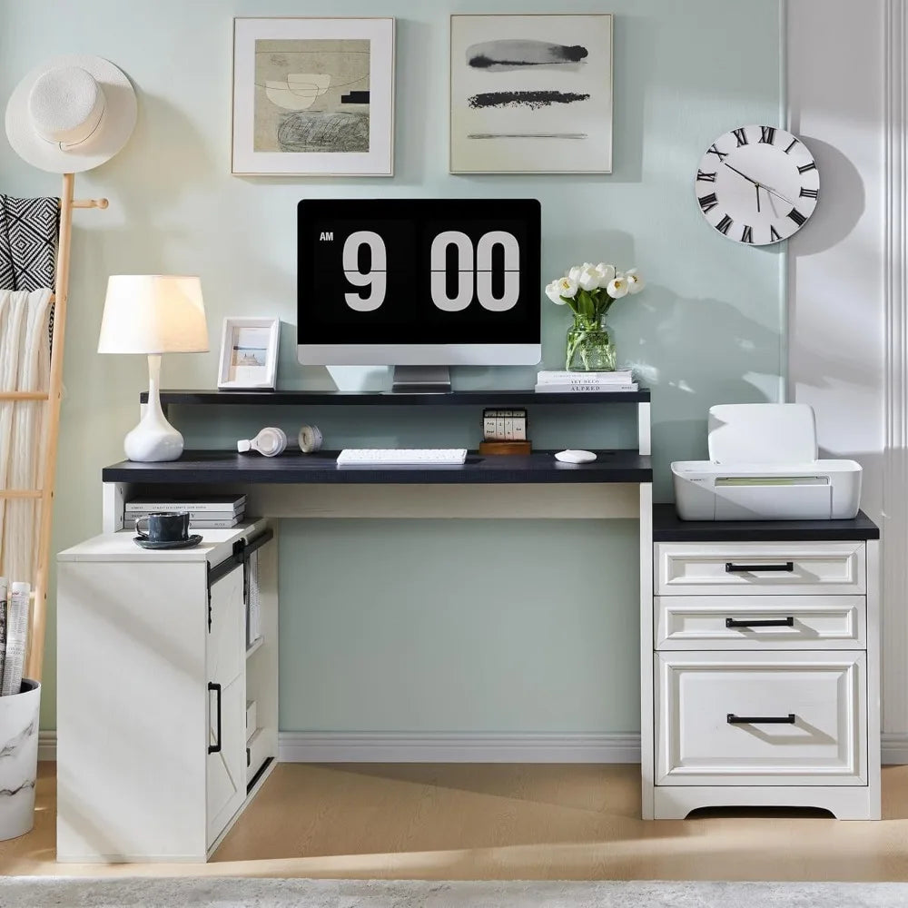 Home Office Desk Modern Farmhouse Computer Desk with Storage 67 Inch