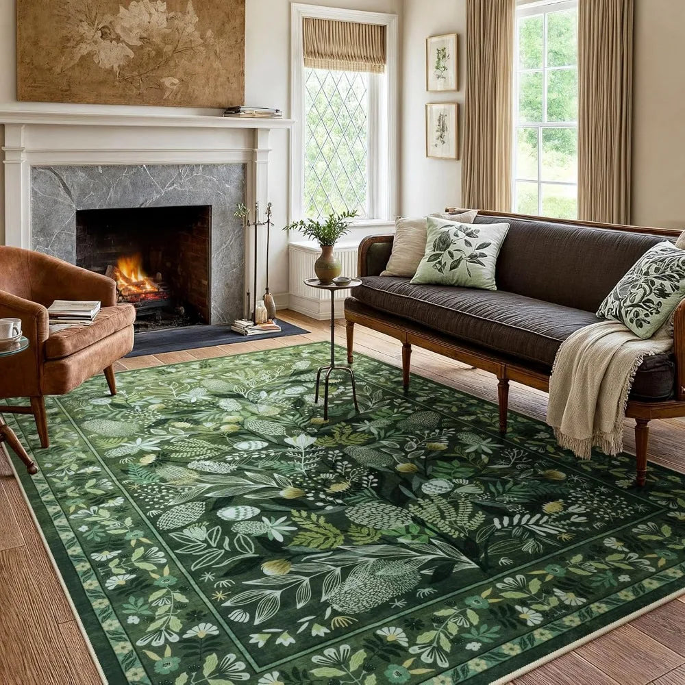 Large Botanical Floral Area Rug 8x10 Washable Non-Slip Soft Living Room