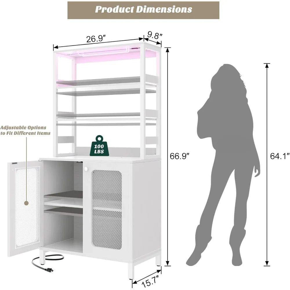 67 Inch Tall Bar Cabinet with Power Outlets and LED Lights