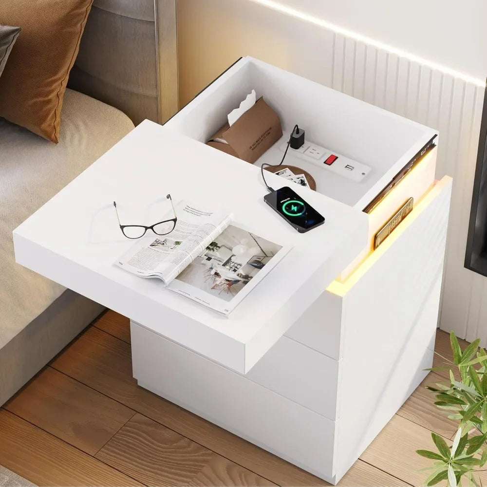 LED Nightstands Set of 2 with Charging Station and RGB Light Strips